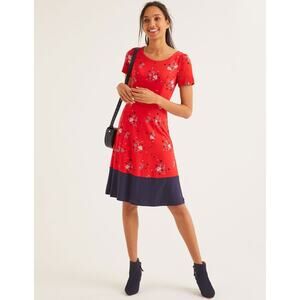 New Boden Erica Ponte Dress Red Crew Neck Floral Back Zip Short Sleeve Sz 10